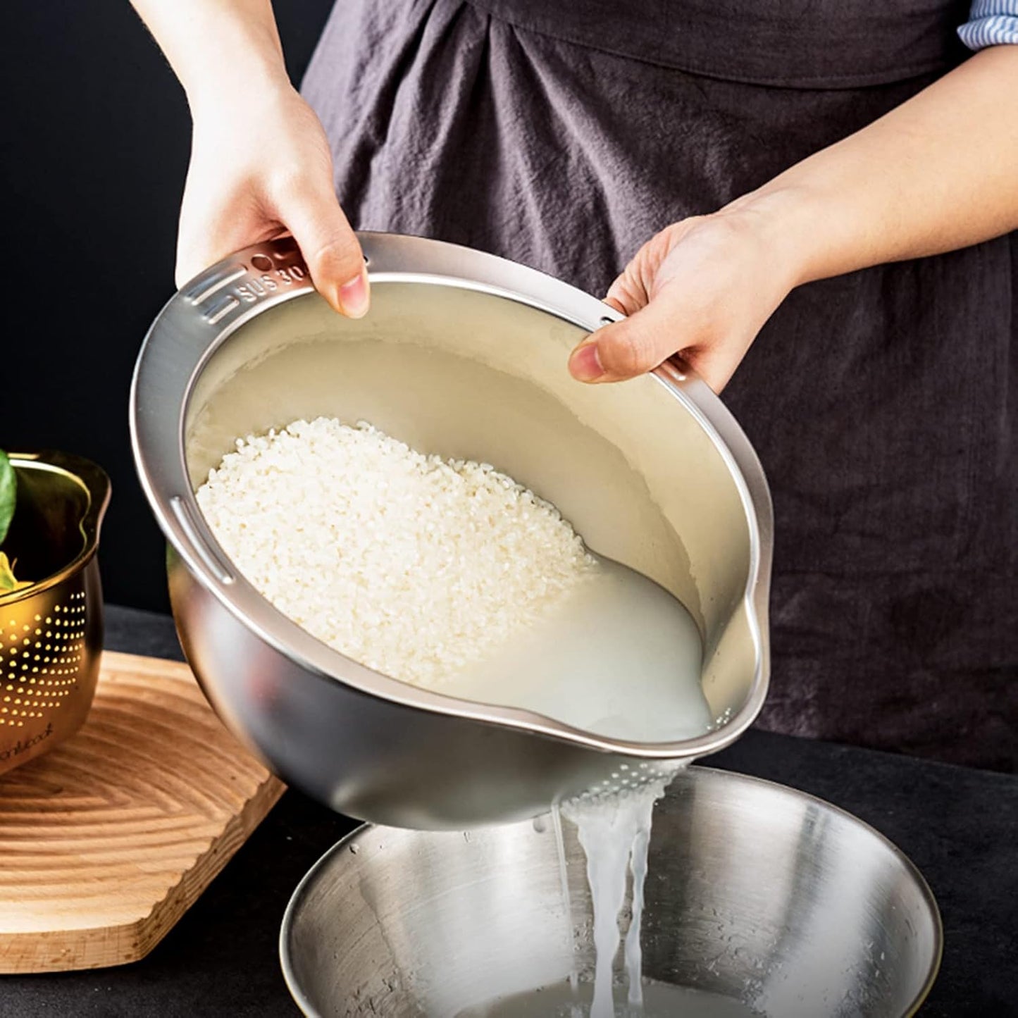 Stainless Steel Rice & Food Strainer Bowl